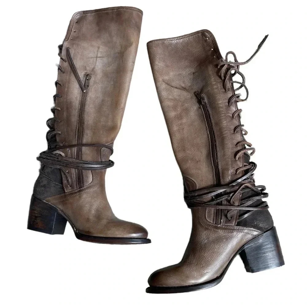 NEW Freebird Coal Grey Leather Lace Up Boots Size 6 - Picture 3 of 5